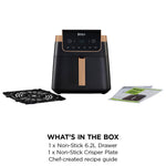 Ninja Air Fryer MAX PRO, 6.2L, Uses No Oil, Large Square Single Drawer, Roast, Bake, Air Fry, Family Size, Non-Stick, Dishwasher Safe Basket & Crisper Plate, Silicone Tongs, Black & Copper, AF180UKCP