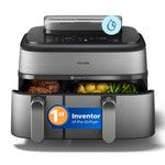 Philips Airfryer 5000 Series Dual Basket with Steam - Unique Steamfry, Steam & Airfry - 19 Ways to Cook; 9L Capacity (3L + 6L), RapidAir Plus Technology, Auto SteamClean (NA555/09)