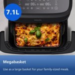 Philips Dual Basket Airfryer 1000 Series - 7.1L Mega Draw or Dual 3.5L+3.5L cooking zone, RapidAir Technology, 10 Cooking Functions, 90% Less Fat, Compact Design, (NA154/09)