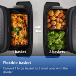 Philips Dual Basket Airfryer 1000 Series - 7.1L Mega Draw or Dual 3.5L+3.5L cooking zone, RapidAir Technology, 10 Cooking Functions, 90% Less Fat, Compact Design, (NA154/09)