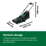 Bosch Cordless Lawn Mower ROTAK18V2-38 (Cutting Width: 38 cm, Height of Cut: 30-75 mm, 40 l Fabric Grass Bag, Mulch Plug, incl 2 x 18V Battery and Charger)
