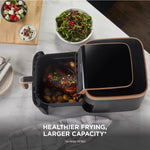 Ninja Air Fryer MAX PRO, 6.2L, Uses No Oil, Large Square Single Drawer, Roast, Bake, Air Fry, Family Size, Non-Stick, Dishwasher Safe Basket & Crisper Plate, Silicone Tongs, Black & Copper, AF180UKCP