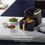 Ninja Air Fryer MAX PRO, 6.2L, Uses No Oil, Large Square Single Drawer, Roast, Bake, Air Fry, Family Size, Non-Stick, Dishwasher Safe Basket & Crisper Plate, Silicone Tongs, Black & Copper, AF180UKCP