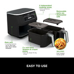 Ninja Foodi Dual Zone Digital Air Fryer, 2 Drawers, 7.6L, 6-in-1, Uses No Oil, Air Fry, Max Crisp, Roast, Bake, Reheat, Dehydrate, Cooks 4-6 Portions, Non-Stick, Dishwasher Safe Baskets, Black AF300UK