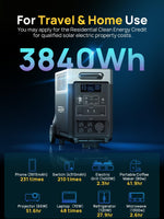 3840Wh Portable Power Station,Expandable Solar Generator to 11520Wh