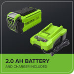 Greenworks 40V Cordless Lawnmower for Lawns up to 200m², 35cm Cutting Width, 40L Bag PLUS 40V 2Ah Battery & Charger, 3 Year Guarantee-G40LM35K2, Green, Black, Grey