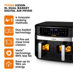 Tower T17100 Vortx Vizion 9L Double Basket Air Fryer - Black