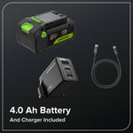 Greenworks 24V Cordless Lawnmower with Brushless Motor for Smaller Lawns up to 140m², 33cm Cutting Width, 30L Bag, Lawnmower with 24V 4Ah Battery & Charger, 3 Year Guarantee-MO24L411-01