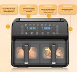 PureMate 9L Dual Air Fryer with Digital Display, Healthy Oil Free 2500W Air Fryer with 8 Preset, LED One Touch Screen, Timer & Adjustable Temperature Control (9L(4.5L+4.5L) Dual Basket)
