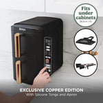 Ninja Double Stack XL Double Drawer Air Fryer, 4 Cooking Steps, 2 Drawers and 2 Stands, Space Saving Design, 9.5L Capacity, 6 Functions, 8 Serving, Tweezers, Black/Copper