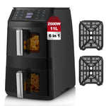 Dual Air Fryer, TopStrong Double Stack Air Fryer with Visual Window, 6 Functions-Air Fry, Air Roast, Bake, Broil, Reheat, Dehydrate, Dishwasher Safe Non-Stick Baskets, 2500W, Family Size(11L)