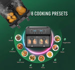 PureMate 9L Dual Air Fryer with Digital Display, Healthy Oil Free 2500W Air Fryer with 8 Preset, LED One Touch Screen, Timer & Adjustable Temperature Control (9L(4.5L+4.5L) Dual Basket)