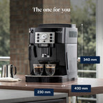 De'Longhi Magnifica S, Automatic Bean to Cup Coffee Machine, Espresso and Cappuccino Maker, ECAM22.110.B, Black, Black Silver, 3 Drinks