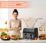 PureMate 9L Dual Air Fryer with Digital Display, Healthy Oil Free 2500W Air Fryer with 8 Preset, LED One Touch Screen, Timer & Adjustable Temperature Control (9L(4.5L+4.5L) Dual Basket)