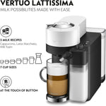De'Longhi Nespresso Vertuo Lattissima ENV300.W, Automatic Coffee Machine with Automatic Milk Frother, Single-Serve Capsule Coffee Machine, 5 Cup Sizes, 1500W, Matt White & Glossy