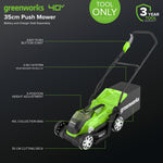 Greenworks G40LM35 Cordless Lawnmower for Lawns up to 400m², 35cm Cutting Width, 40L Bag WITHOUT 40V Battery & Charger, 3 Year Guarantee, Green