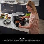 Ninja Foodi Dual Zone Digital Air Fryer, 2 Drawers, 7.6L, 6-in-1, Uses No Oil, Air Fry, Max Crisp, Roast, Bake, Reheat, Dehydrate, Cooks 4-6 Portions, Non-Stick, Dishwasher Safe Baskets, Black AF300UK