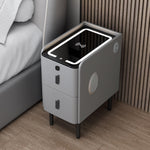 Modern Smart Bedside Table with Wireless Charging & LED - Light Gray
