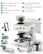 Hanrose Bean to Cup Espresso Machine - 20 Bar Espresso Machine with Grinder & Milk Frother Steam Wand, 15 Grind Settings, 2.5L Removable Water Tank, Professional Coffee Maker for Home