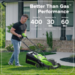 Greenworks 48V (24V x 2) Cordless Lawnmower for Large Lawns up to 400m2, 35cm Cutting Width, 40L Bag, Lawnmower with Two 4Ah Batteries and Twin Charger, 3 Year Guarantee MO48L421-01