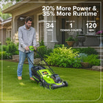 Greenworks 24V Cordless Lawnmower with Brushless Motor for Smaller Lawns up to 140m², 33cm Cutting Width, 30L Bag, Lawnmower with 24V 4Ah Battery & Charger, 3 Year Guarantee-MO24L411-01