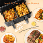 Cosori Dual Air Fryer, 8.5L Family Size, 8-In-1 Double Airfryer, Air Fry, Roast, Bake, Sync Cook & Finish, Fast and Energy Save, Healthy 50+ Online Recipes, 5 Accessories, Non-Stick
