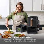 Ninja Double Stack XL Double Drawer Air Fryer, 4 Cooking Steps, 2 Drawers and 2 Stands, Space Saving Design, 9.5L Capacity, 6 Functions, 8 Serving, Tweezers, Black/Copper