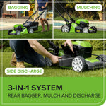Greenworks 48V (2x24V) Self Propelled Cordless Lawnmower for Large Lawns up to 480m2, 46cm Cutting Width, 55LBag PLUS Two 4Ah Batteries and Twin Charger, 3 Year Guarantee GD24X2LM46SPK4X