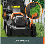 Worx WG779E.2 40V 34cm Cordless Lawnmower, ideal for Gardens up to 230㎡, Cut-to-Edge, striped Lawn Roller, foldable Handle, PowerShare, includes 2x 2.0Ah Batteries, Charger & 30L Grass collection bag