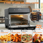 HYSapientia® 22L Dual Zone Air Fryer Oven With Rotisserie,Large Double Air fryers Mini Ovens Digital 2400W 10 in 1 Airfryer Countertop Convection Oven electric and grill,Stainless Steel,13 Accessories