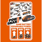 Worx WG779E.2 40V 34cm Cordless Lawnmower, ideal for Gardens up to 230㎡, Cut-to-Edge, striped Lawn Roller, foldable Handle, PowerShare, includes 2x 2.0Ah Batteries, Charger & 30L Grass collection bag