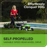 Greenworks 48V (2x24V) Self Propelled Cordless Lawnmower for Large Lawns up to 480m2, 46cm Cutting Width, 55LBag PLUS Two 4Ah Batteries and Twin Charger, 3 Year Guarantee GD24X2LM46SPK4X