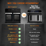 HYSapientia® 22L Dual Zone Air Fryer Oven With Rotisserie,Large Double Air fryers Mini Ovens Digital 2400W 10 in 1 Airfryer Countertop Convection Oven electric and grill,Stainless Steel,13 Accessories