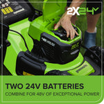 Greenworks 48V (2x24V) Self Propelled Cordless Lawnmower for Large Lawns up to 480m2, 46cm Cutting Width, 55LBag PLUS Two 4Ah Batteries and Twin Charger, 3 Year Guarantee GD24X2LM46SPK4X