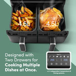Keplin 9L Dual Zone Air Fryer - 2700W 8-in-1 Cooker Black