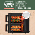Ninja Double Stack XL Double Drawer Air Fryer, 4 Cooking Steps, 2 Drawers and 2 Stands, Space Saving Design, 9.5L Capacity, 6 Functions, 8 Serving, Tweezers, Black/Copper