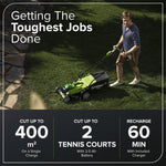 Greenworks 40V Cordless Lawnmower for Lawns up to 200m², 35cm Cutting Width, 40L Bag PLUS 40V 2Ah Battery & Charger, 3 Year Guarantee-G40LM35K2, Green, Black, Grey