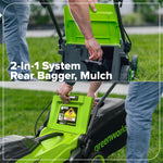 Greenworks 48V (24V x 2) Cordless Lawnmower for Large Lawns up to 400m2, 35cm Cutting Width, 40L Bag, Lawnmower with Two 4Ah Batteries and Twin Charger, 3 Year Guarantee MO48L421-01