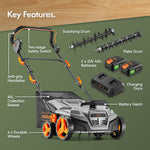 VonHaus Lawn Scarifier/Aerator/Rake Cordless – for Dethatching/Raking Grass of Thatch, Moss, Dead Leaves & Aerates Soil – 40V Battery (2x 20V), Dual Charger, 45L Collection Box, 38cm Working Width