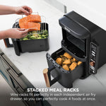 Ninja Double Stack XL Double Drawer Air Fryer, 4 Cooking Steps, 2 Drawers and 2 Stands, Space Saving Design, 9.5L Capacity, 6 Functions, 8 Serving, Tweezers, Black/Copper