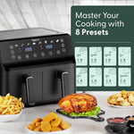 Keplin 9L Dual Zone Air Fryer - 2700W 8-in-1 Cooker Black