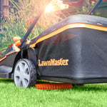 LawnMaster 48V 41cm Cordless Lawnmower with a Set of two MX 24V 4.0Ah Lithium Ion Batteries, 2x Fast Chargers, Edging Comb, Rear Roller and Mulching Function. Battery lawn mower for Large Lawns.