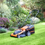 LawnMaster 48V 41cm Cordless Lawnmower with a Set of two MX 24V 4.0Ah Lithium Ion Batteries, 2x Fast Chargers, Edging Comb, Rear Roller and Mulching Function. Battery lawn mower for Large Lawns.