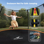 MERACH 14FT Pumpkin Outdoor Trampoline with Safety Enclosure Net, Basketball Hoop & Ladder, Heavy Duty Backyard Trampoline for Kids & Adults