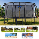 MERACH 14FT Pumpkin Outdoor Trampoline with Safety Enclosure Net, Basketball Hoop & Ladder, Heavy Duty Backyard Trampoline for Kids & Adults