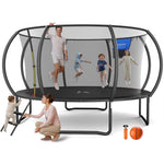 MERACH 14FT Pumpkin Outdoor Trampoline with Safety Enclosure Net, Basketball Hoop & Ladder, Heavy Duty Backyard Trampoline for Kids & Adults