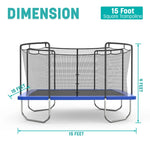 Skywalker Trampolines 15′ x 15′ Square Trampoline with Safety Enclosure Net – Blue Heavy-Duty Outdoor Trampoline for Kids & Adults, Rust-Resistant Steel Frame
