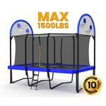 Zupapa 1500LBS Weight Capacity Rectangle Trampoline Basketball Hoop 10x17FT 9X15FT 8X14FT Outdoor Square Gymnastics Trampolines for Kids Adults