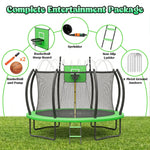 Outdoor Trampoline,Fashionsport Outfitters 8FT/12FT/14FT/16FT Round Jumping Trampoline with Ladder,Sprinkler,Basketball Hoop Board,Recreational Backyard Trampolines Anti-Rust for Kids Gift