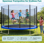 SereneLife 8FT 10FT 12FT 14FT Outdoor Trampoline for Kids – Recreational Backyard Trampoline with Curved Safety Poles and Net Enclosure- ASTM Approval for Kids Adults